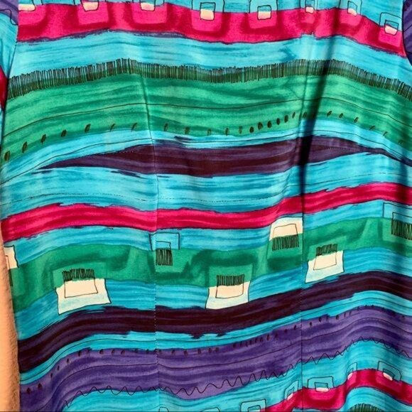 90s Vintage Multicolor Striped Short-Sleeve Dress - Picture 8 of 10